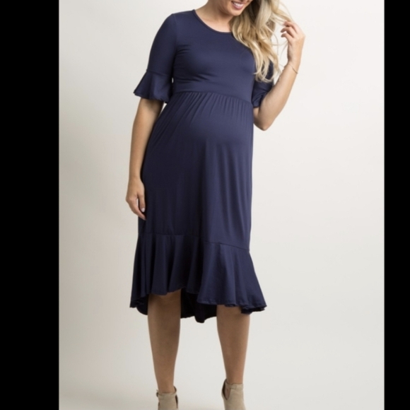 Pinkblush Navy Blue Ruffle Maternity Dress - Picture 2 of 4